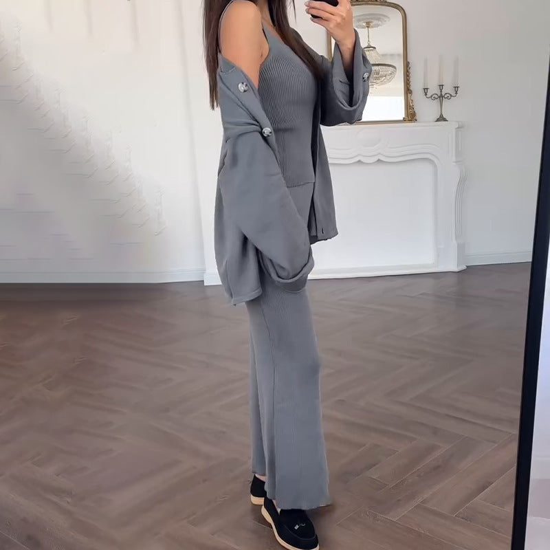 Damen Strickkleid mit Cardigan Überwurf Norvielle