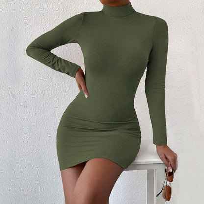 Damen Minikleid mit hohem Kragen Langarm Schwarz Norvielle - Norvielle