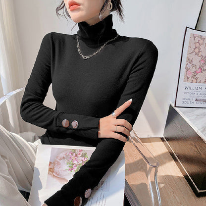 Damen Langarm-Turtleneck Rippmaterial Fein