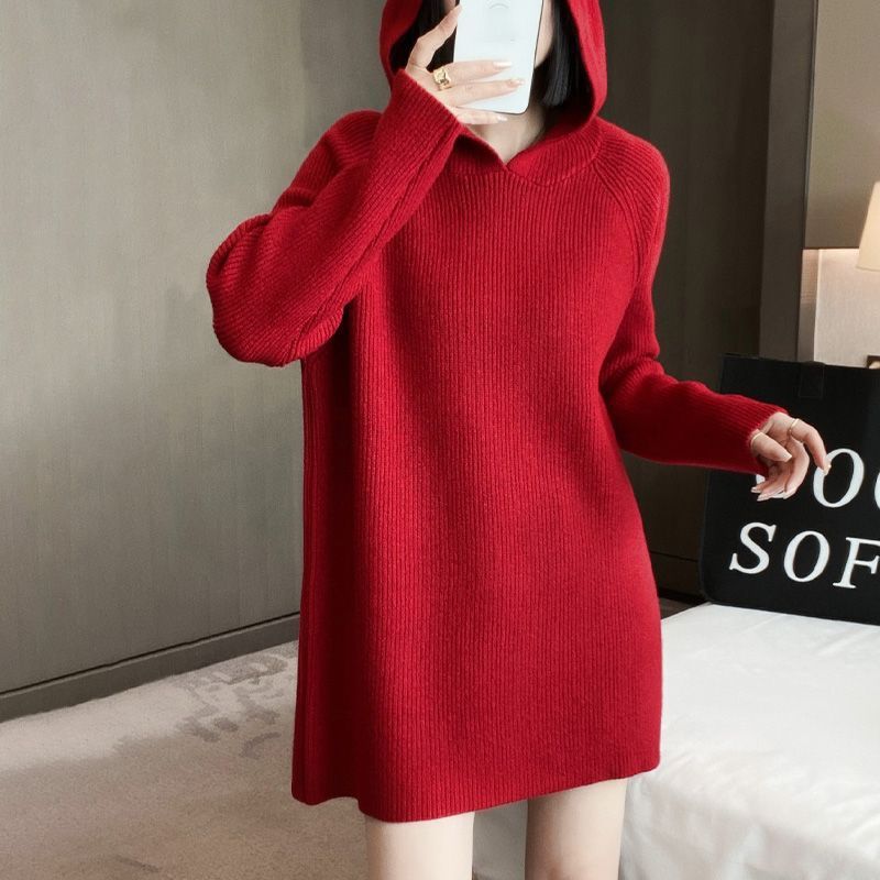 Damen Strickkleid mit Kapuze Lässiger Schnitt Norvielle