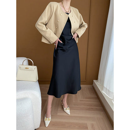 Damen Bouclé-Jacke Doppelreißverschluss Norvielle Beige