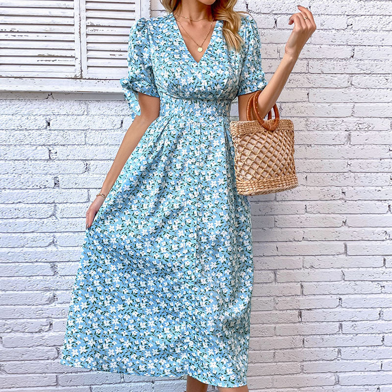 Damen Midi-Kleid Rüschen Wickelkleid Floralmuster