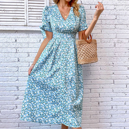 Damen Midi-Kleid Rüschen Wickelkleid Floralmuster