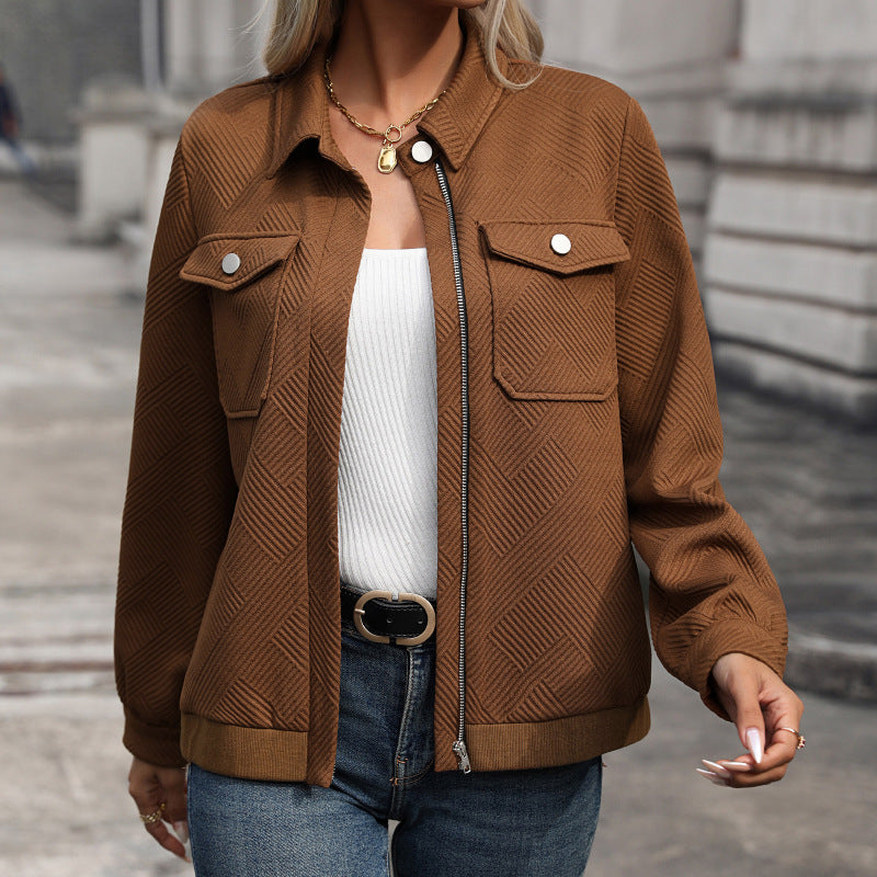 Damen Oversized Jacke Strukturiertes Muster Schwarz - Norvielle