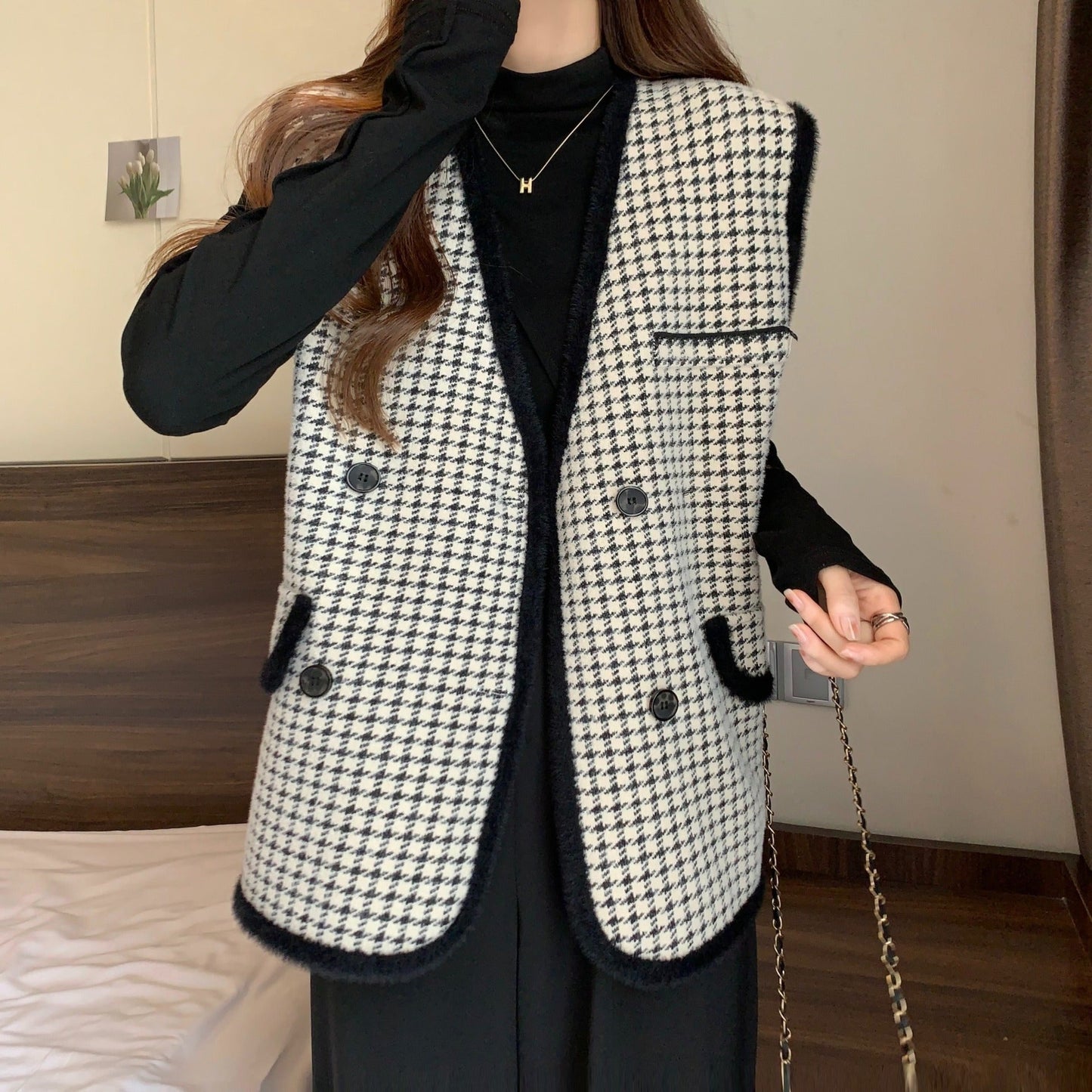 Damen Strickweste Karomuster Mit Taschen Norvielle