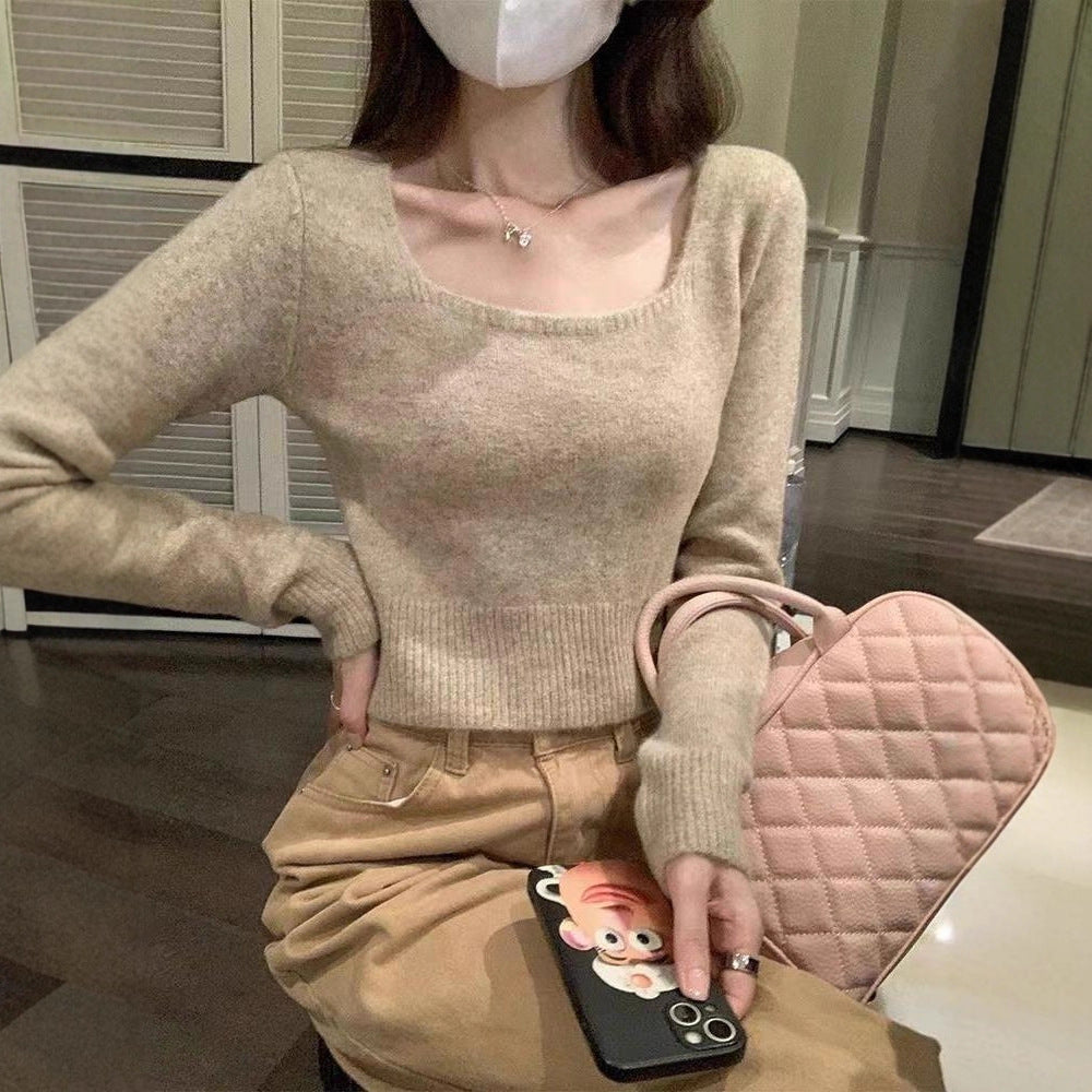 Damen Pullover Rundhals Feinestruktur Beige