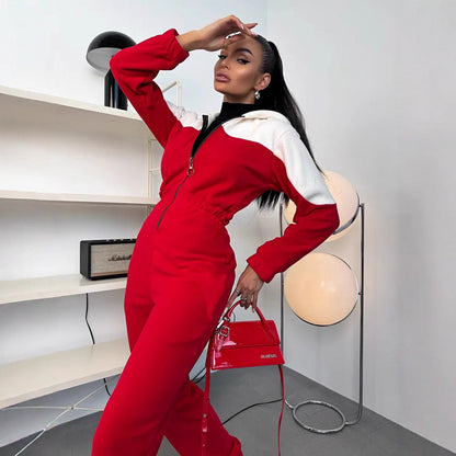 Damen Fleece-Overall mit Kapuze und Reißverschluss