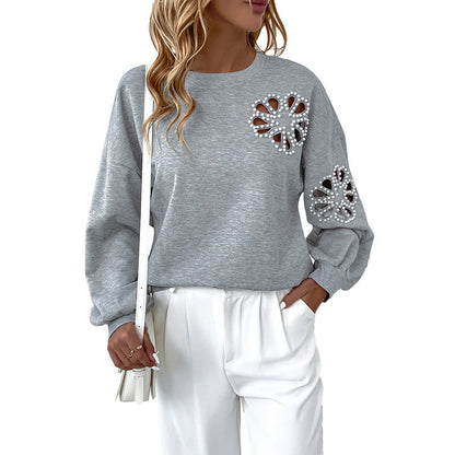 Damen Sweatshirt Lässig Elegant Perlendetails Norvielle