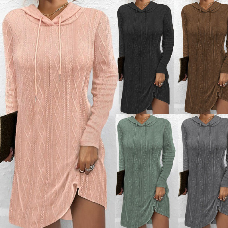 Damen Strickkleid mit Kapuze und Muster - Norvielle