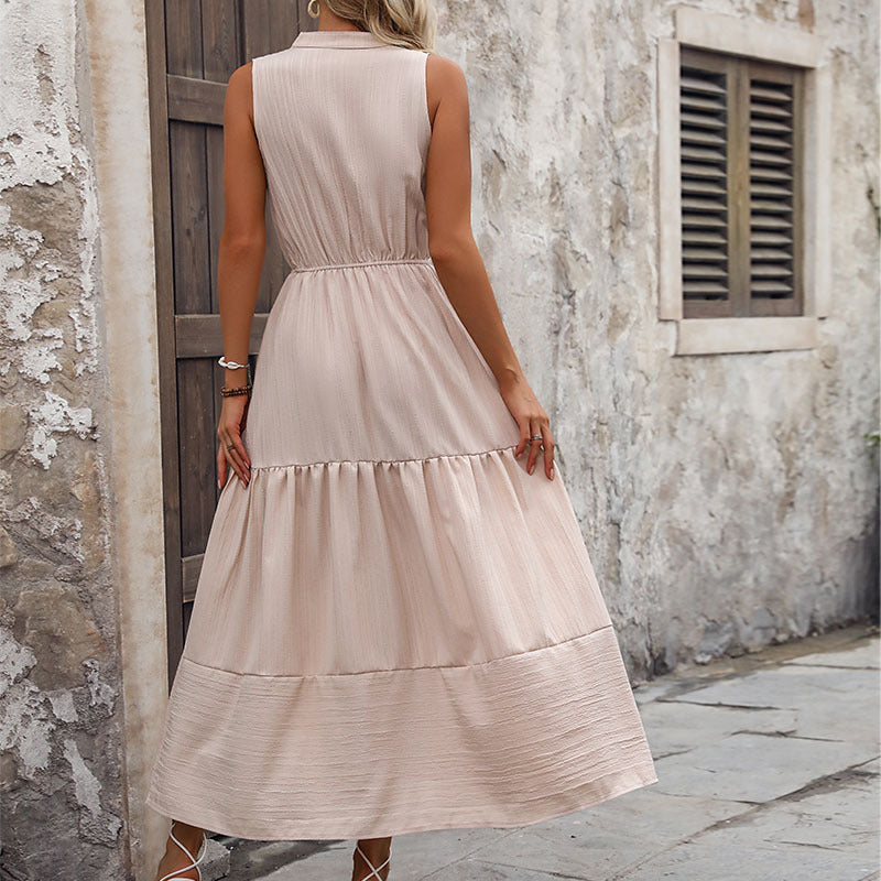 Damen Maxikleid V-Ausschnitt Knopfleiste Norvielle