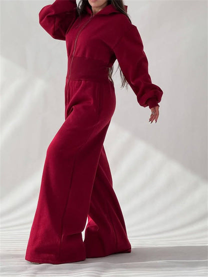 Damen Jumpsuit Kapuze Weites Bein Norvielle