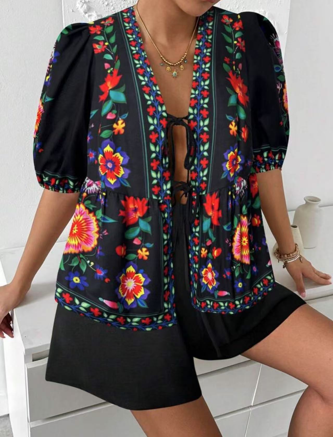 Damen Blusenshirt Blumenmuster Locker Norvielle