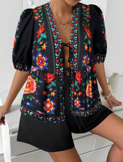 Damen Blusenshirt Blumenmuster Locker Norvielle