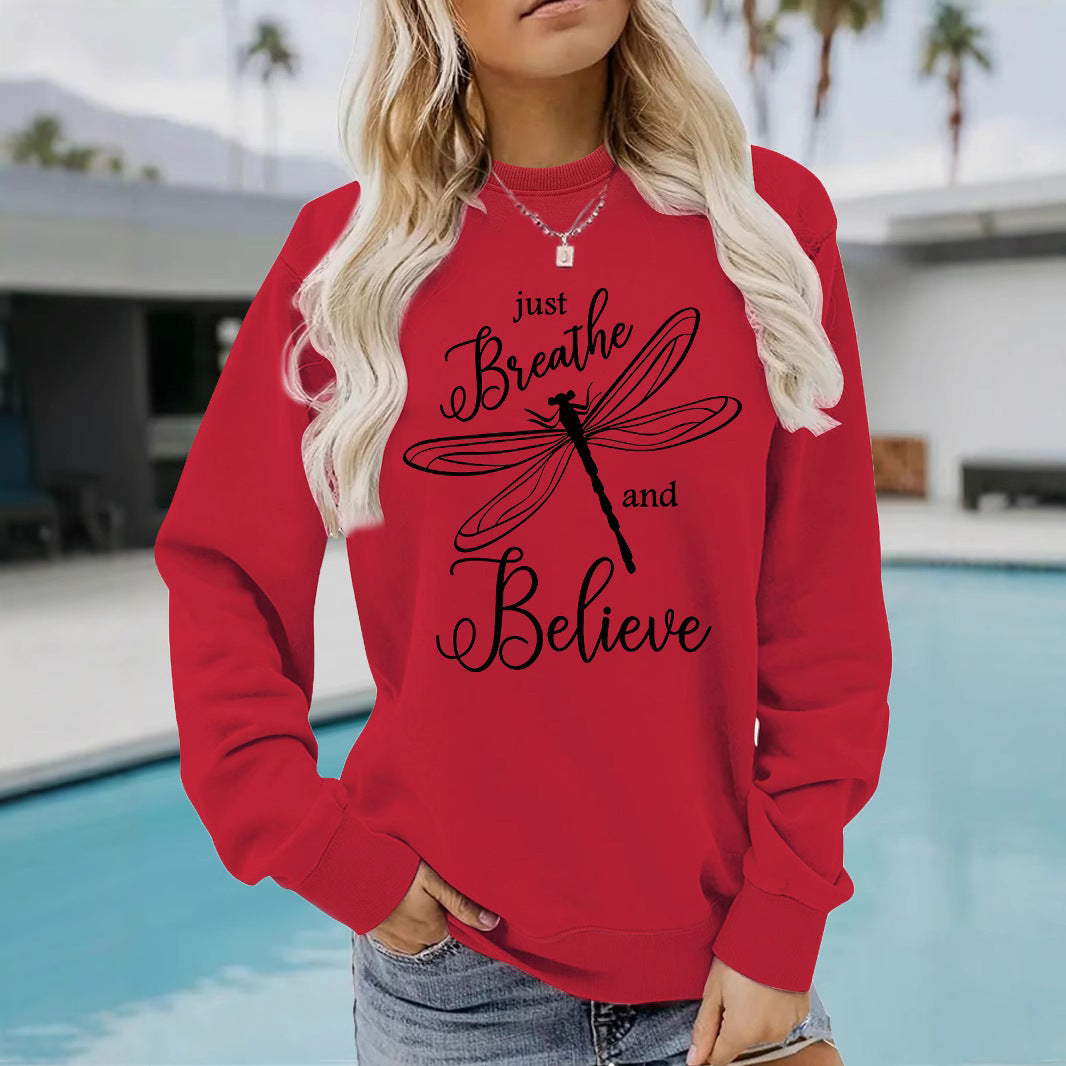 Damen Sweatshirt Drachenfliegen-Motiv Lässiger Schnitt Grau