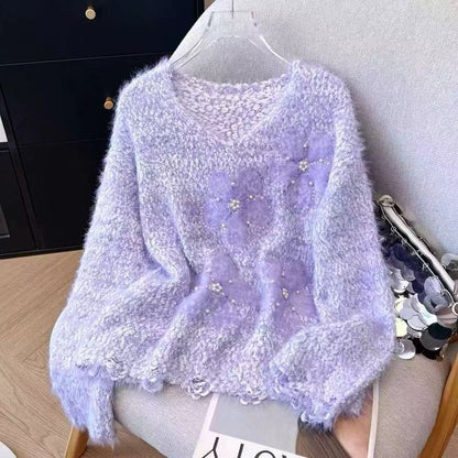Damen Pullover Kuscheliger Floralmuster Norvielle - Norvielle