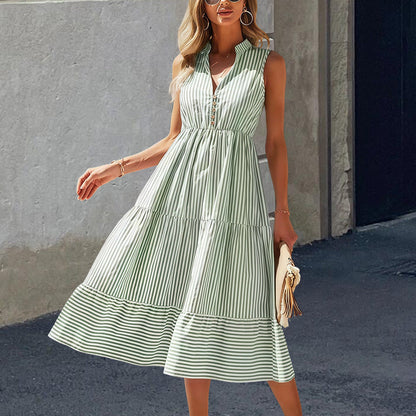 Damen Langarmkleid Streifen-Design Baumwolle Fließend -Weiß