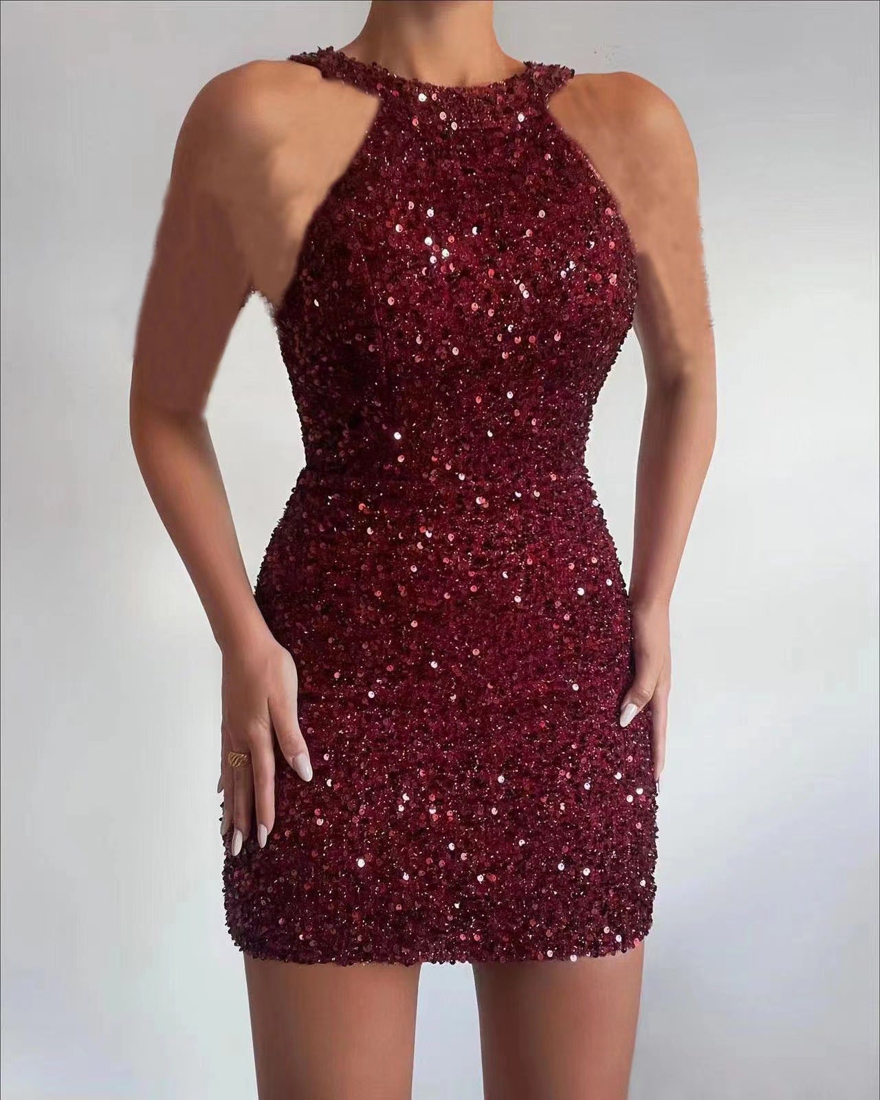 Damen Minikleid Glitzernd Halber Halsausschnitt Figurbetont Norvielle