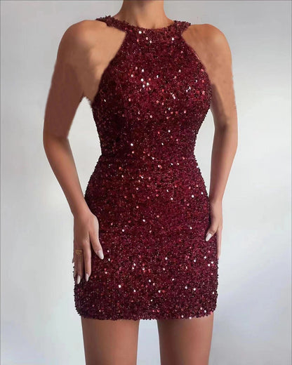 Damen Minikleid Glitzernd Halber Halsausschnitt Figurbetont Norvielle