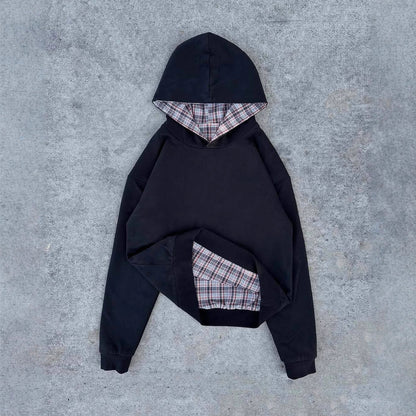 Damen Kapuzenpullover Gestepptes Innenfutter Karomuster Grau