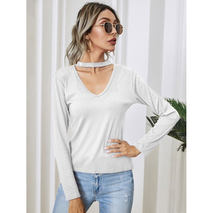 Damen Langarm Bodysuit V-Ausschnitt Schmal Norvielle