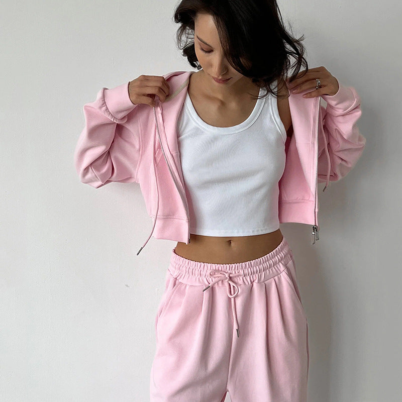 Damen Hoodie Jogginghose-Set Baumwolle Weiß