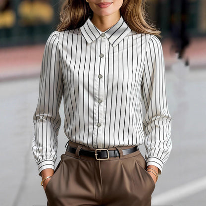 Damen Bluse Gestreift Klassischer Kragen Puffärmel Norvielle