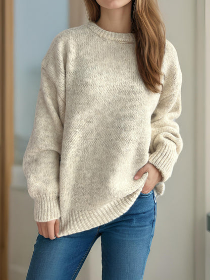 Damen Grobstrickpullover Moderner Schnitt Großzügige Ärmel Beige