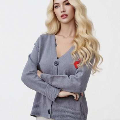 Damen Strickjacke Weich Herzstickerei Norvielle - Norvielle