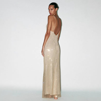 Damen Maxikleid mit Netzdetails und Spaghettiträgern
