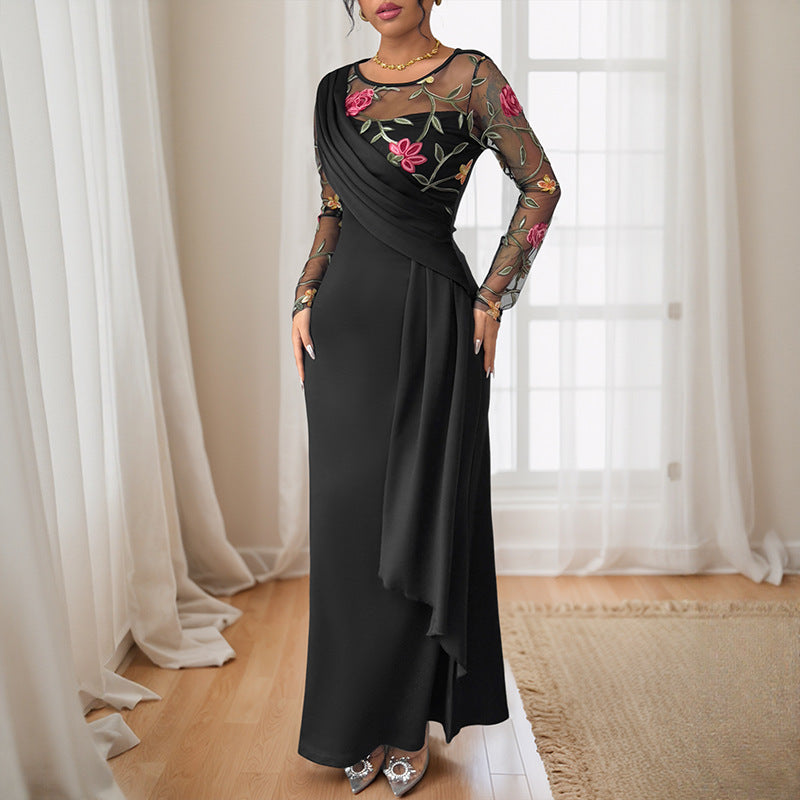 Damen Maxikleid mit floralem Spitzeinsatz Asymmetrischer Saum - Norvielle