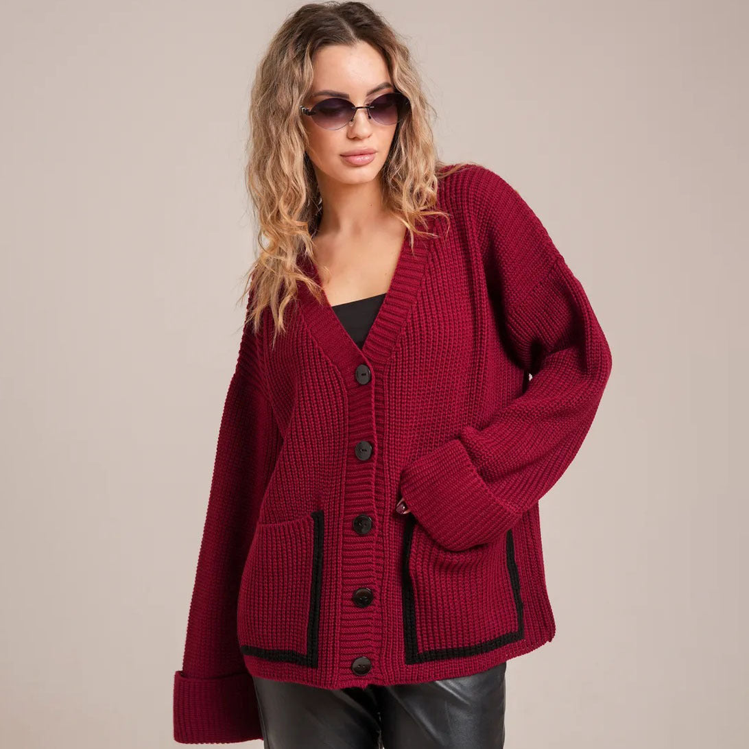 Damen Strickjacke Lässiger Schnitt Mit Taschen Beige