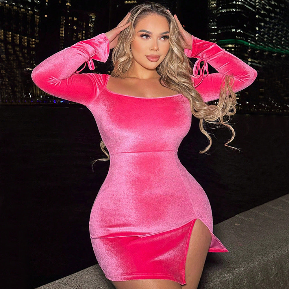 Damen Mini-Kleid Puffärmel Offener Rücken Norvielle