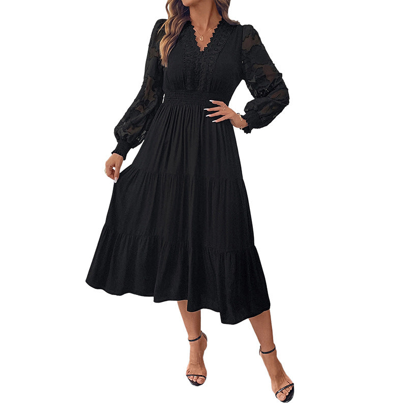 Damen Maxikleid mit Puffärmeln Rüschen Details Norvielle