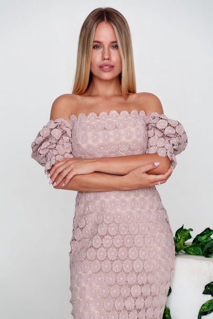 Damen Spitzenkleid Romantisch Blumenmuster Puffärmel