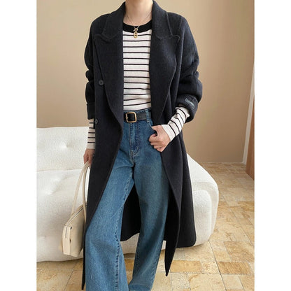 Damen Oversized-Mantel Doppelter Knopfleiste Taschen Norvielle