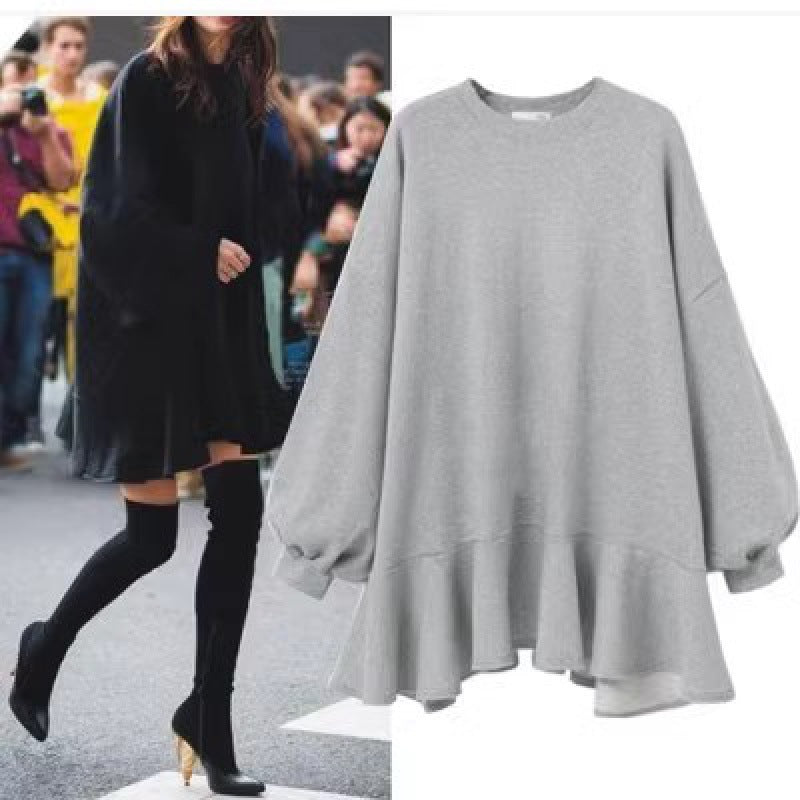 Damen Oversized Sweatshirtkleid Voluminöser Rüschensaum Norvielle - Norvielle