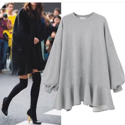 Damen Oversized Sweatshirtkleid Voluminöser Rüschensaum Norvielle - Norvielle