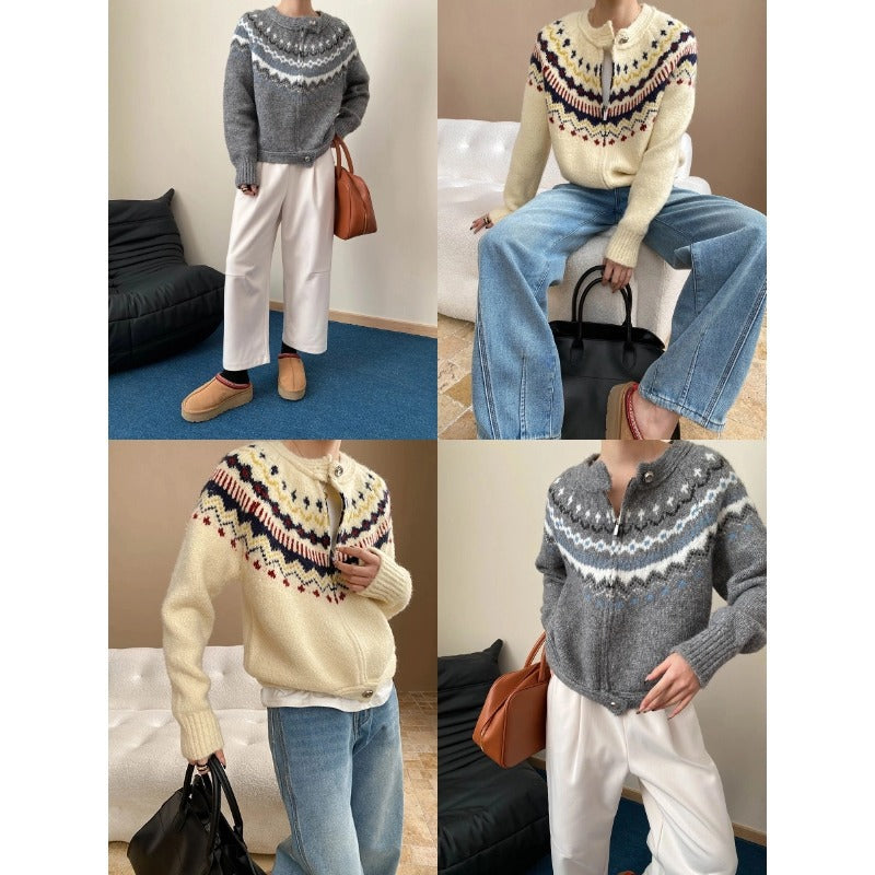 Damen Strickjacke Hochkragen Dekorative Knöpfe Norvielle