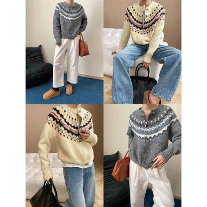 Damen Strickjacke Hochkragen Dekorative Knöpfe Norvielle