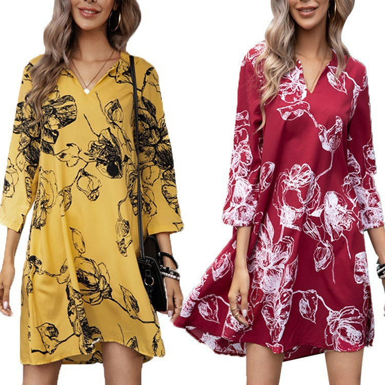 Damen Tunika-Kleid Floraler Druck 3/4-Ärmel Norvielle - Norvielle