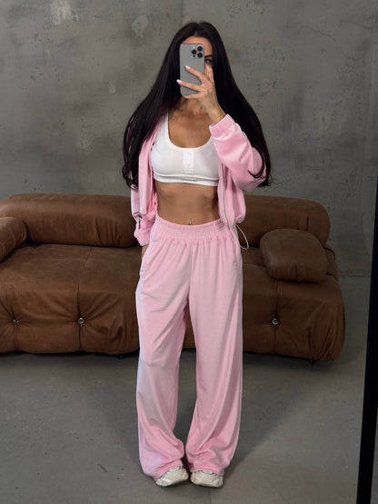 Damen Velours-Loungewear-Anzug Cropped Oberteil Weite Hose Norvielle