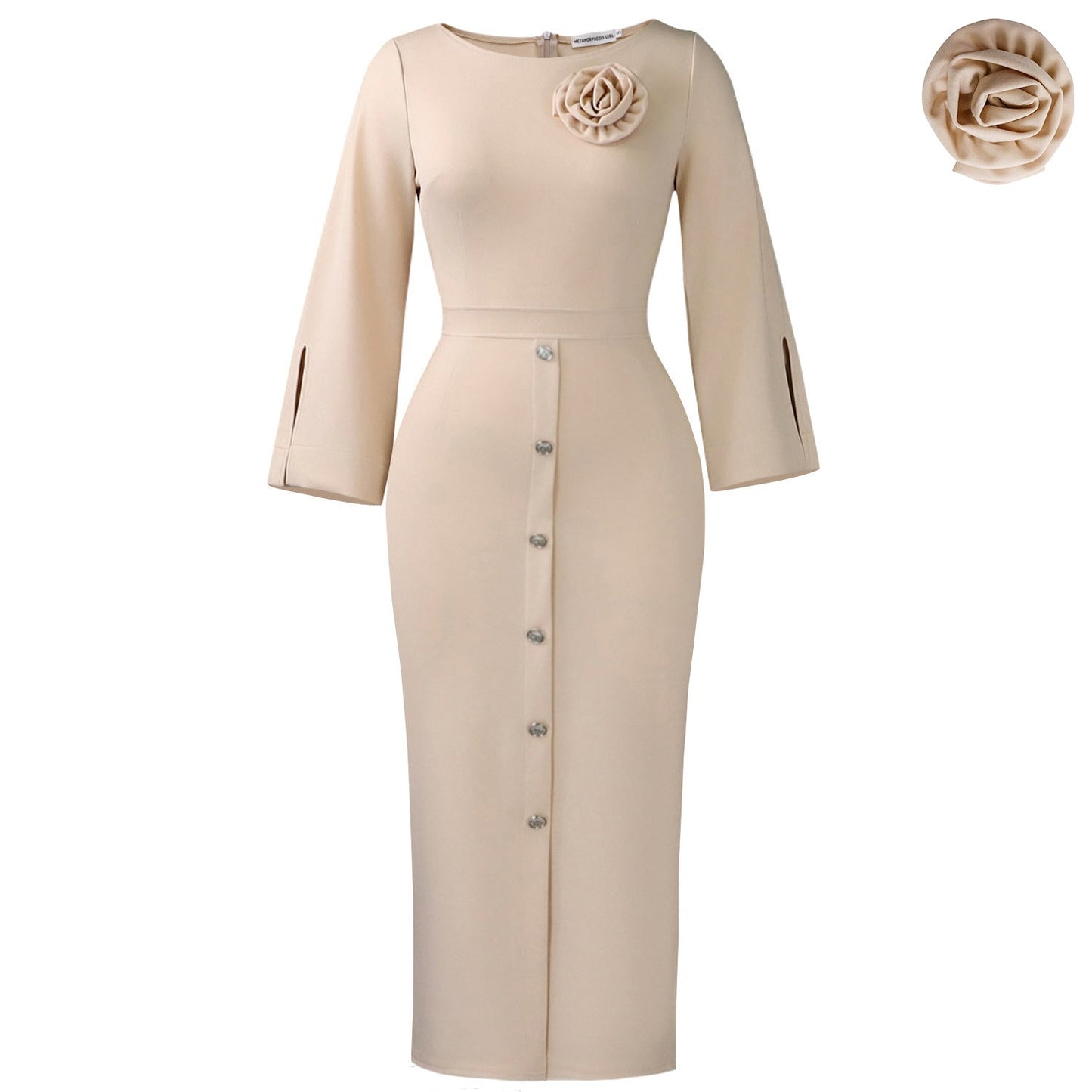 Damen Midikleid mit Knopfverschluss und floralem Muster