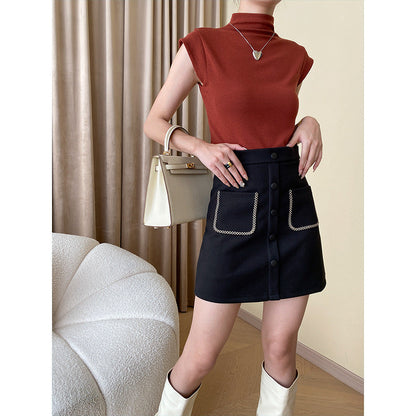 Damen T-Shirt Stehkragen Eleganter Saum Norvielle