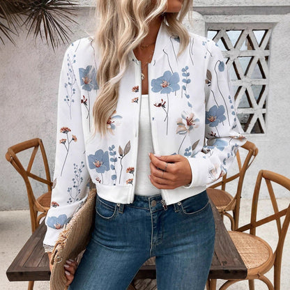 Damen Bomberjacke Floralmuster Elastisch Schwarz - Norvielle