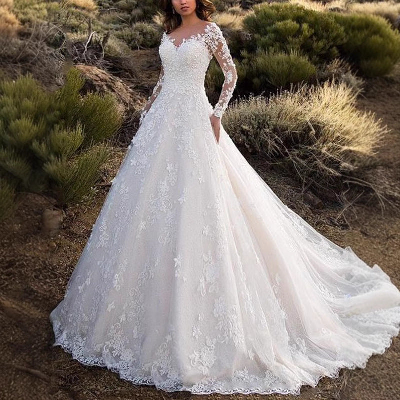 Damen Abendkleid Spitze V-Ausschnitt Lange Ärmel Schwarz - Norvielle