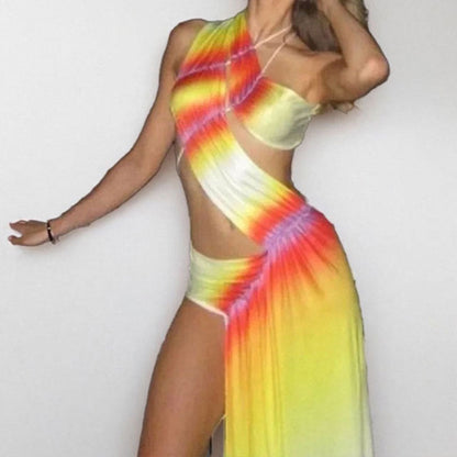 Damen Strandkleid Asymmetrisch Batik-Design