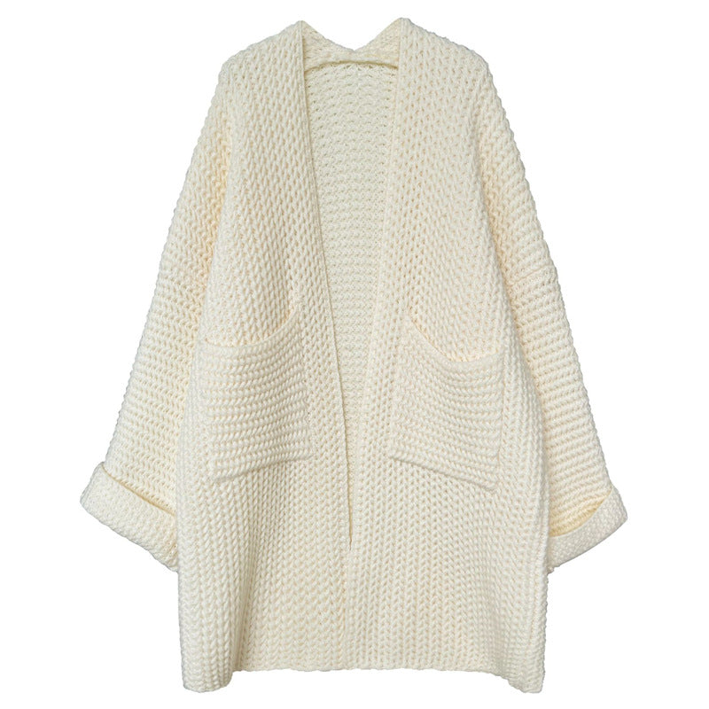 Damen Longcardigan mit Taschen und Zopfmuster