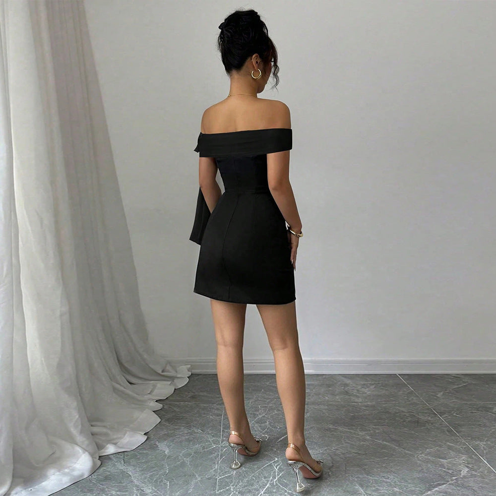 Damen Minikleid Schulterfrei Elegant Schleifenverschluss