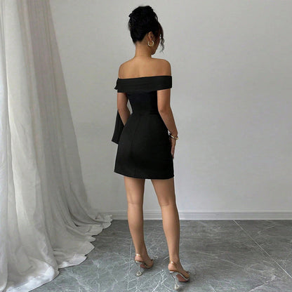 Damen Minikleid Schulterfrei Elegant Schleifenverschluss