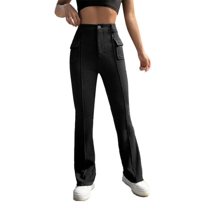 Damen Palazzo-Hose Hohes Bund Aufgesetzte Taschen Norvielle